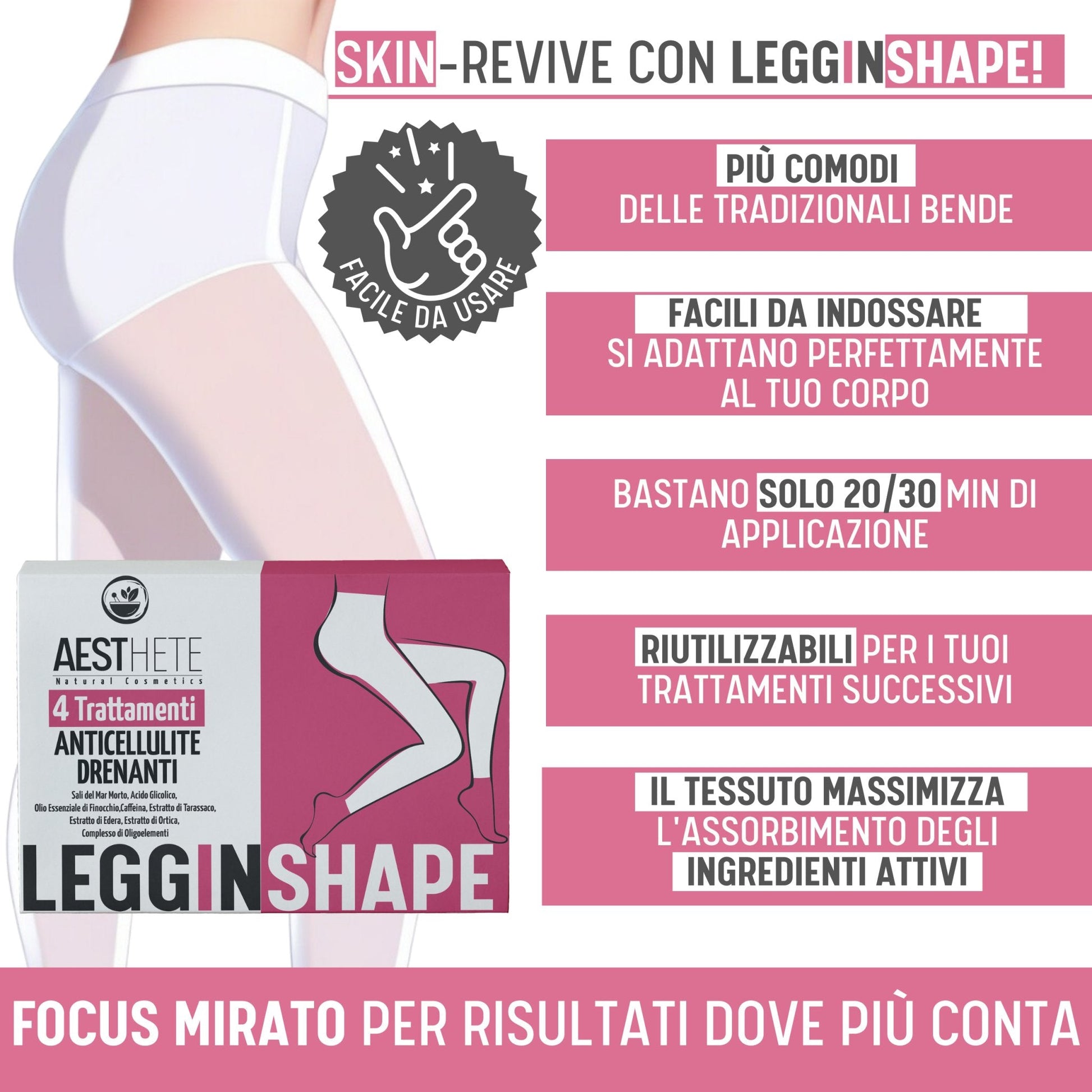 LEGGINSHAPE Set Di 4 Trattamenti Collant Drenanti Anticellulite Aesthete