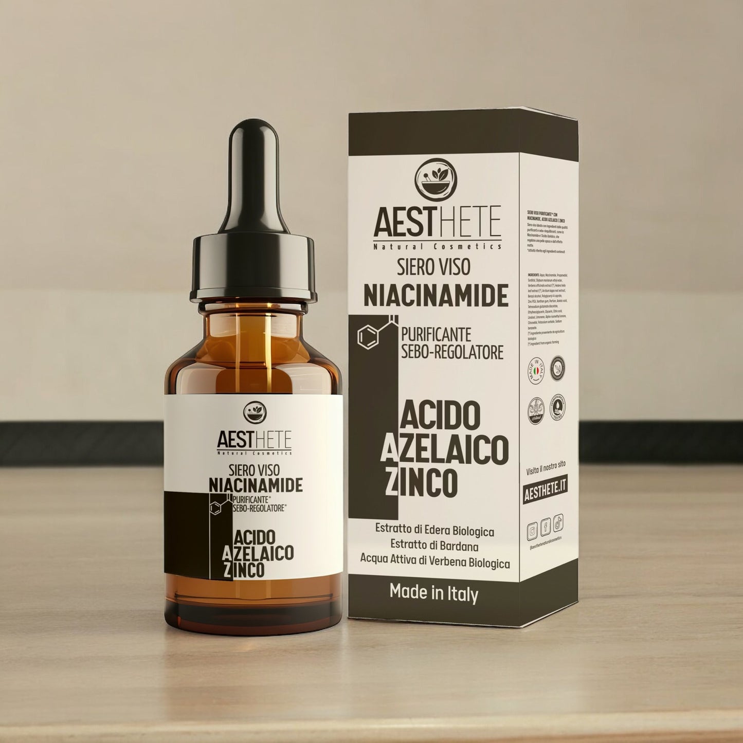 Siero viso Niacinamide + Acido Azelaico Viso + Zinco Aesthete