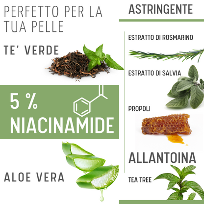 Tonico Viso Con Niacinamide per Pelle Impura ed Acneica al Te Verde e Tea Tree Aesthete